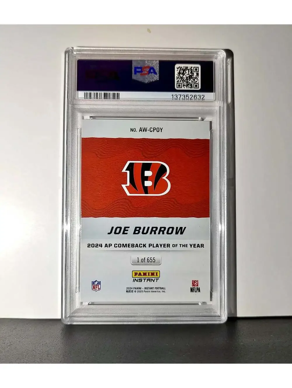 Joe Burrow 2024 Panini NFL AP Comeback Player of the Year Bengals PSA 9 Mint